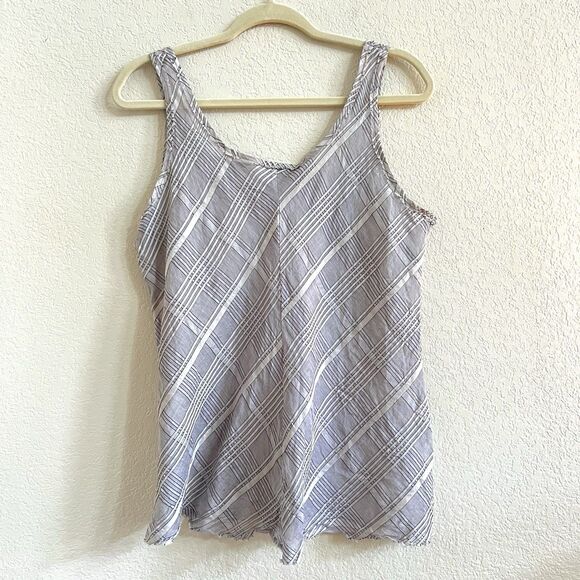 Robin Kaplan Silk Cotton Blend Textured Lagenlook Raw Hem Bias Cut Tank Top Sz 2 - Picture 2 of 9